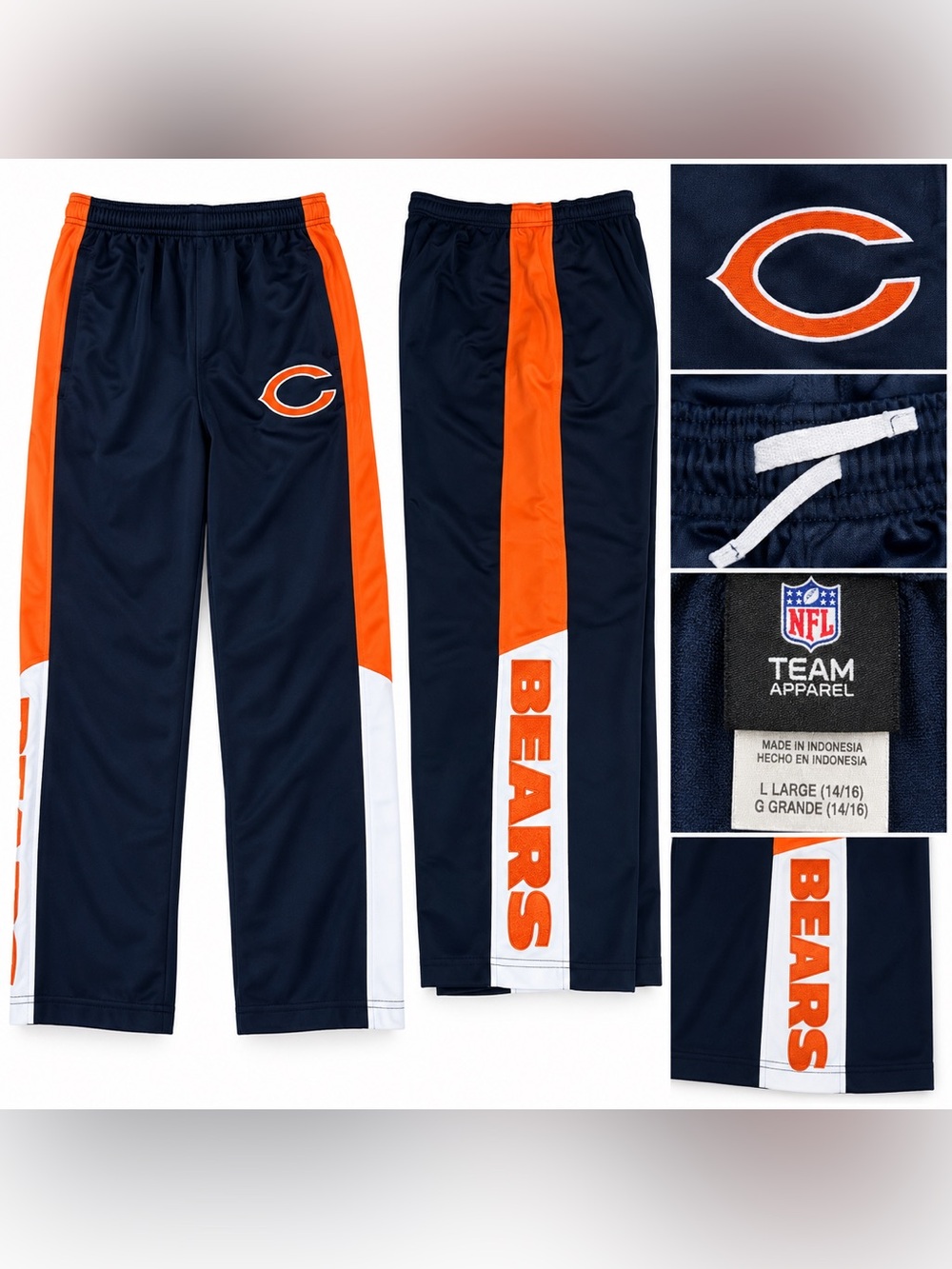 Chicago Bears NFL Youth Large 14/16 Track Pants Navy Orange